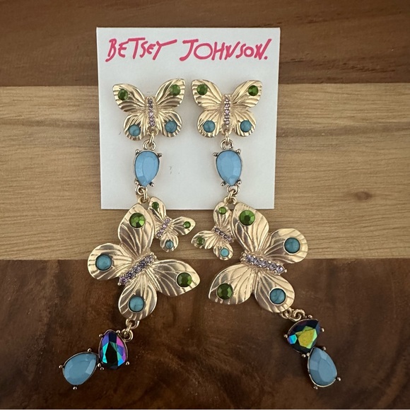 Betsey Johnson Women's Butterfly Linear Earrings Multi One Size - Picture 1 of 5
